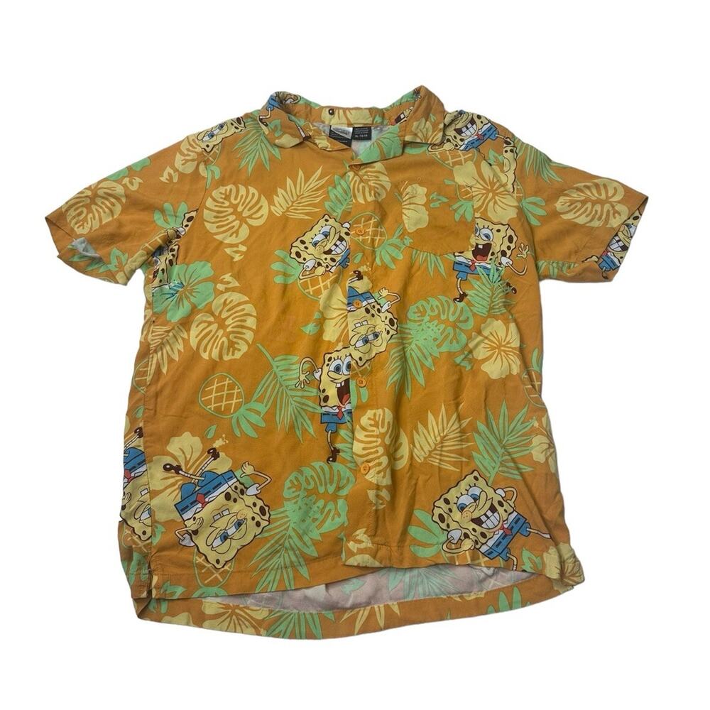 Spongebob Squarepants Shirt Adult XL Orange Floral Hawaiian Nickelodeon Mens